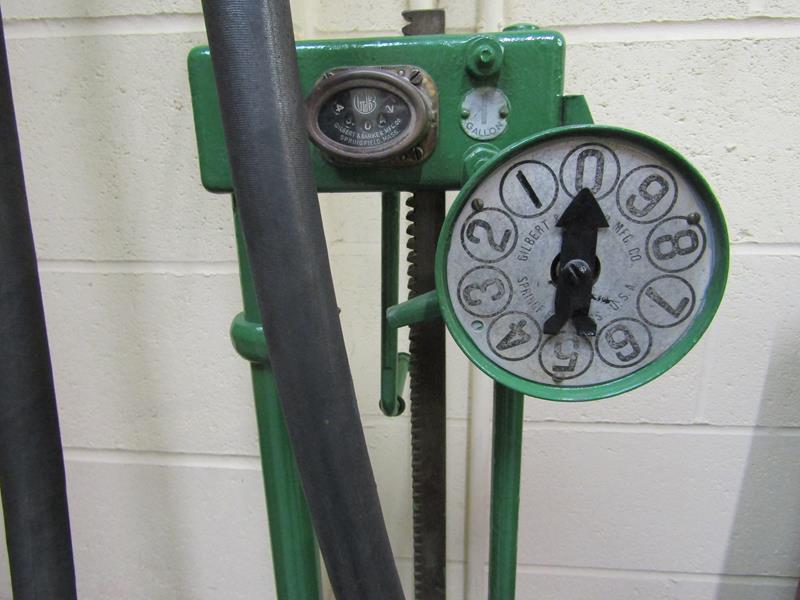 A Gilbert & Barker Manufacturing Co spring filled Massachusetts hand cranked petrol pump, 200cm h. - Image 2 of 5