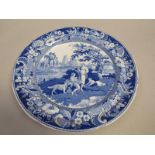 A Davenport blue and white plate printed with 'The Villagers' pattern, 25cm diam.