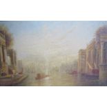Unsigned early 19c - a Venetian grand canal scene, oil on canvas, framed, 34cm x 54cm.