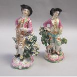 Two Derby figures of the 'Garland Shepherd', both a/f, 14cm h.