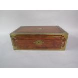 A George III rosewood combination writing/needlework box having recessed brass carrying handles