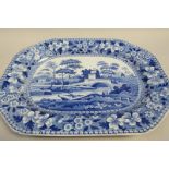 A Spode blue and white pearlware meat dish transfer printed with the 'Tower' pattern, 37cm w.