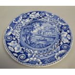 A blue and white plate printed with the 'Holywell Cottage' pattern, 25.5cm diam.