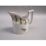 A late 18c New Hall fluted milk jug with green and red leaf decoration, pattern mark 7 to base, 10cm