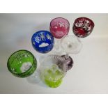 A set of six Bohemian cut crystal Harlequin wine glasses, 19.5cm.