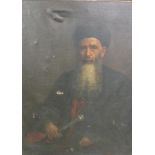 Unsigned 19c - portrait of a Rabbi, oil on canvas, unframed, 111cm x 85cm.