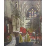 Lenard Campbell-Taylor 1874-1969 - wedding at Southwark Cathedral, signed, oil on canvas,