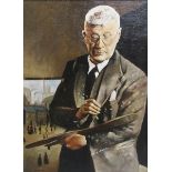 Unsigned - a portrait painting of Lowry, unsigned, oil on canvas on board, 29cm x 38cm.