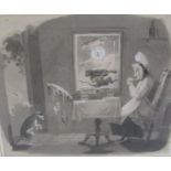 Daniel MacLire 1806/1870 - Hay Diddle Diddle, unsigned, watercolour grey wash, framed and glazed,