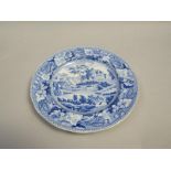 A semi china plate printed with the 'Italian Ruins' pattern, a/f, 22.5cm diam.