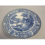 A Pearlware blue and white comport transfer printed with an Oriental scene of a lion standing in the