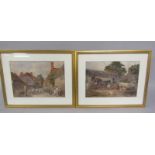 A 19c unsigned - a pair, farmyard scene with two workers loading a farm wagon, and a shepherd with