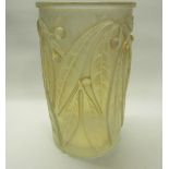 A 1920's Lalique Laurier opalescent cylindrical vase moulded in relief with leaf and berry, signed
