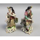 A pair of Derby figures 'The Shepherd Bagpiper & His Lady with guitar, a/g, 15cm h.