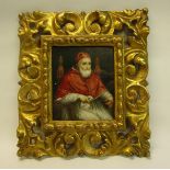 Unsigned 19c portrait of Pope Paul Juluis II, oil on ivory, framed and glazed, 8.5cm x 7cm.