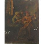 Unsigned 19c Continental - tavern scene, oil on metal panel, unframed, 20cm x 17cm