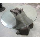 A Mark Stoddart 'Friends' patinated bronze coffee table of two hippopotamuses, limited edition 14/