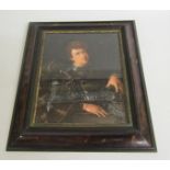 - B Ashley - a portrait miniature of a knight in armour seated at a table with helmet, signed,