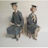Two Lladro porcelain graduation figures, model no.5199 & 5198, 26cm & 28cm h.