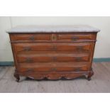 A late 19c Continental marble top chest of two short and three long drawers, the drawer faces