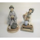 Two Lladro porcelain figurines - Japanese girl flower decorating, model no.4840, 19cm h, and a