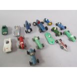 A collection of fourteen early 20c racing cars including eight Dinky's with a Bristol 450, no.163,