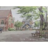 Harry Sheldon 95 - The Gravel Yard, Berkhamsted School, signed and dated, watercolour, framed and