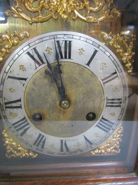 A late Victorian chiming mantel clock for Junghans movement with brass and silvered arched dial, - Image 4 of 6