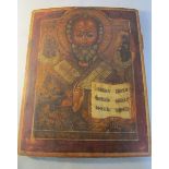 A 19c Russian orthodox icon, St. Nicholas. Painted on wooden board, 43cm x 35cm.