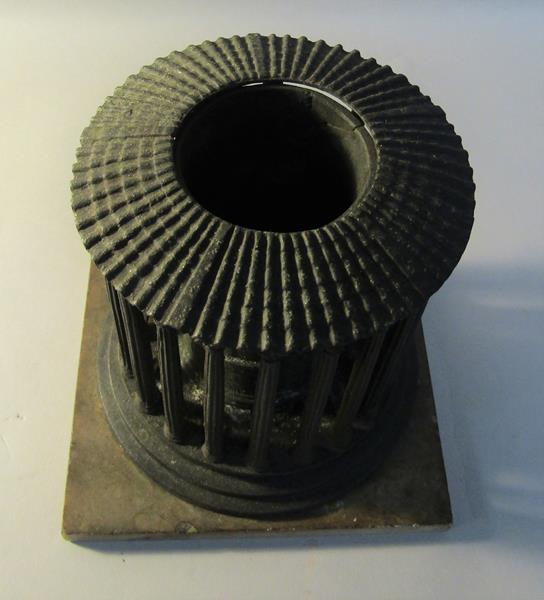 A Victorian cast iron temple censer of circular form with capital columns on a marble base, 13cm - Image 3 of 4