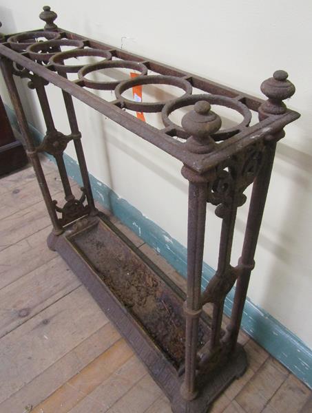 A Victorian cast iron stick stand with trough and six ring divisions, 62cm w, 62cm h. - Image 3 of 3