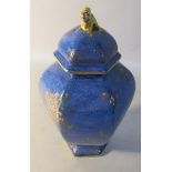 A 1920's Carltonware Kang He Rockery & Pheasant temple jar and cover decorated on a powdered blue