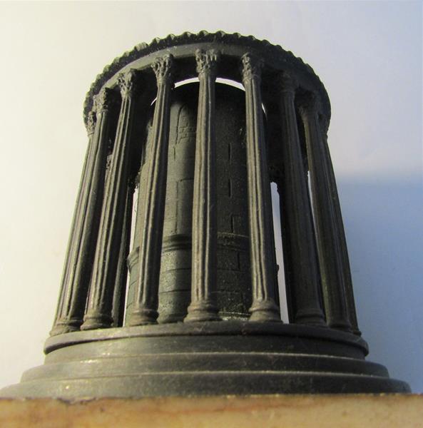 A Victorian cast iron temple censer of circular form with capital columns on a marble base, 13cm - Image 4 of 4