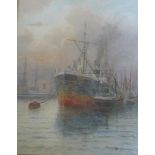 M Rouse - The merchant ship Normandy in harbour, signed, watercolour, framed and glazed, 32cm x
