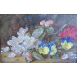 Vincent - Spring blossom and flowers, signed, oil on canvas, framed and glazed, 13.5cm x 20.5cm.