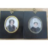 Pair of early 19c portrait miniatures of two ladies, painted by Mrs Maria Daniel, 69 Oxford