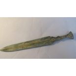 A Middle Eastern bronze double edge short sword, 40cm l overall.