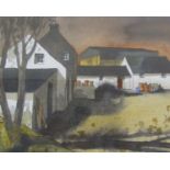 John Cleal - The farmyard, signed, watercolour, framed and glazed, 17.5cm x 22.5cm.