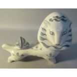 A Parkinson pottery heraldic lion designed by Susan Parkinson 1951, painted in blue on a white