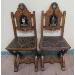 A set of four Ottoman Empire late 19c side chairs made of different woods, bone, ivory and