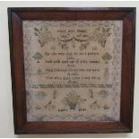 A 19c needlework sampler by Mary Anne James, September 20th 1835, aged 8 years, with verse within an