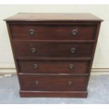 A late Victorian mahogany chest of four long graduated drawers, chequer line inlaid and supported on