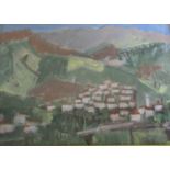 Francesco Caiazzo - Italian village and mountains beyond, signed, oil on canvas, framed and