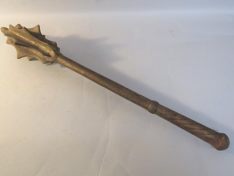 An antique iron mace with a seven flange head, 60cm l. - Image 4 of 4