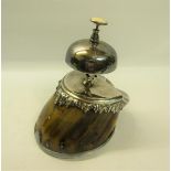 An Edwardian horses hoof and silver plate table bell, 15cm w, 18cm h.