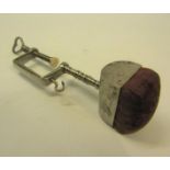 A late Georgian steel table clamp pin cushion, 14cm l.