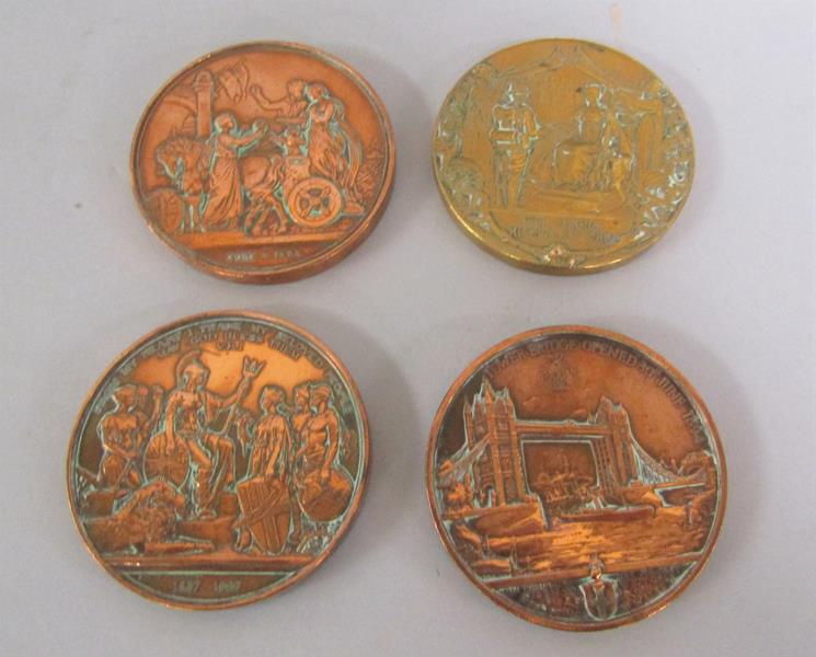 A collection of four late 19c/early 20c copper and bronze medallions, HRH the Duke and Duchess of - Image 2 of 2