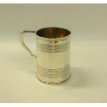 A Victorian silver christening tankard with two ribbed bands, makers mark Alexander Macrae, London