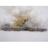 Brandon - Battalion of soldiers flying the flag of St. George, signed, oil on canvas, framed, 50cm x