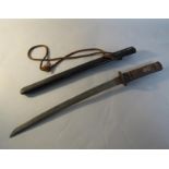A Japanese short sword with 38cm slightly curved blade, iron tsuba and bound handle, with blade